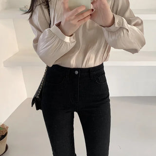 (basic/long) Brushed-back black skinny jeans - 3 sizes