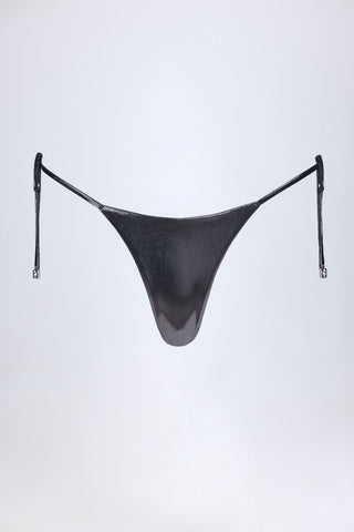 Thong Bikini Bottoms in Silver Chrome