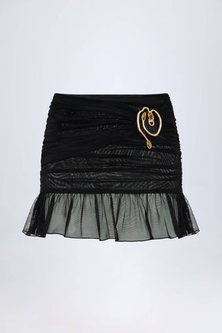 Hardware-Detail Ruffled Mid-Rise Mini Skirt in Black