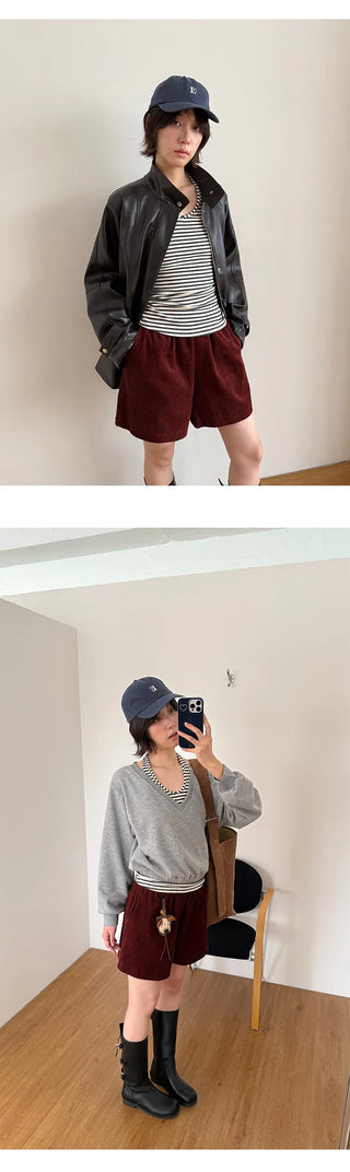 corduroy wide shorts