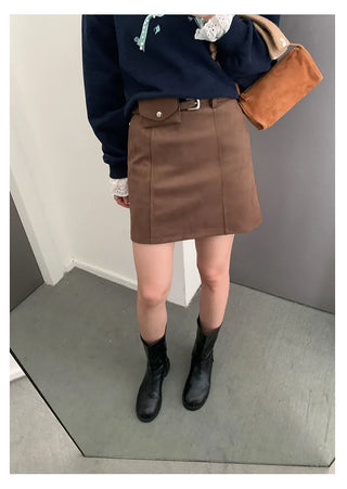 suede A-line skirt