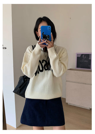 letter jacquard sweater