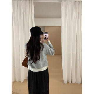 contrast sweater coat