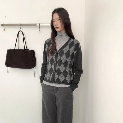 plaid wool cardigan