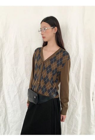 plaid wool cardigan