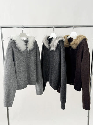 fur collar cardigan