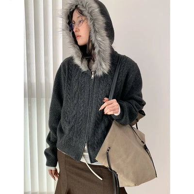 fur collar cardigan