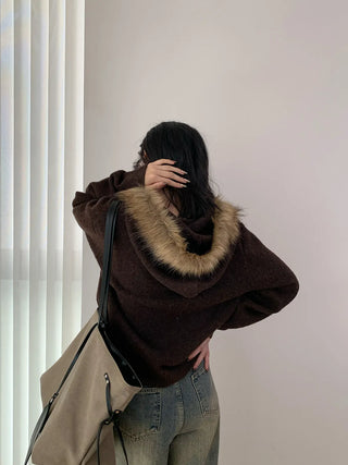fur collar cardigan