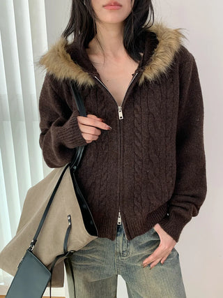 fur collar cardigan