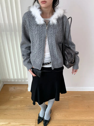 fur collar cardigan