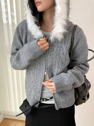 fur collar cardigan
