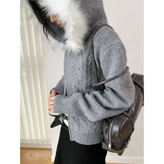 fur collar cardigan