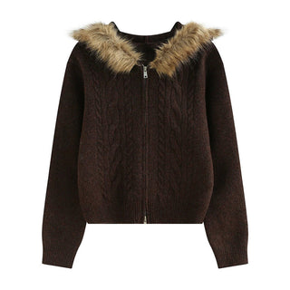 fur collar cardigan