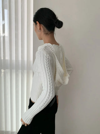 v-neck hooded sweater