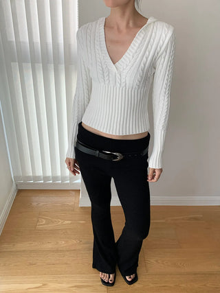 v-neck hooded sweater