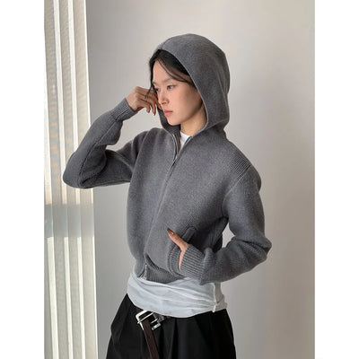 hooded knit coat