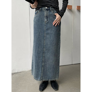 slit denim skirt