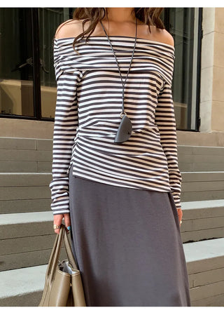 striped off-neck