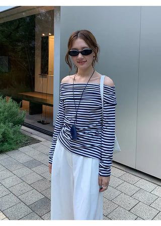 striped off-neck