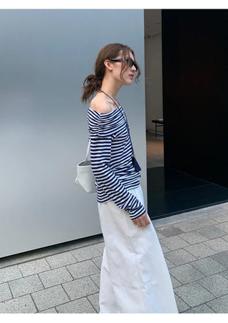 striped off-neck