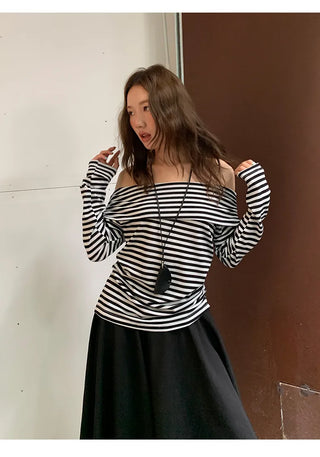 striped off-neck