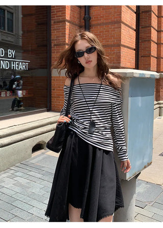 striped off-neck