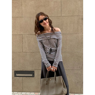 striped off-neck