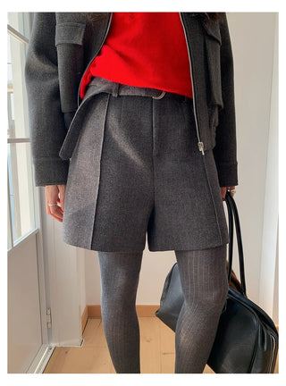 belted wool shorts