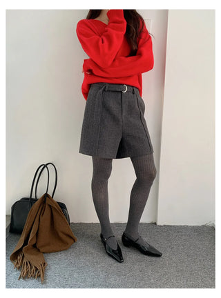 belted wool shorts