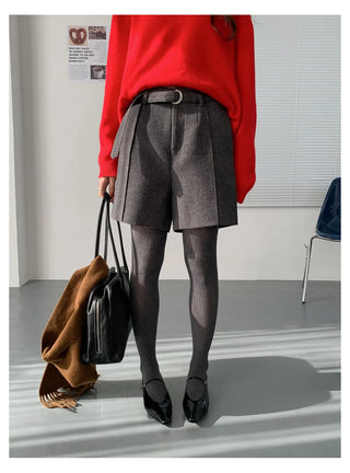 belted wool shorts