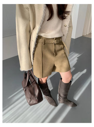belted wool shorts