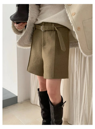 belted wool shorts