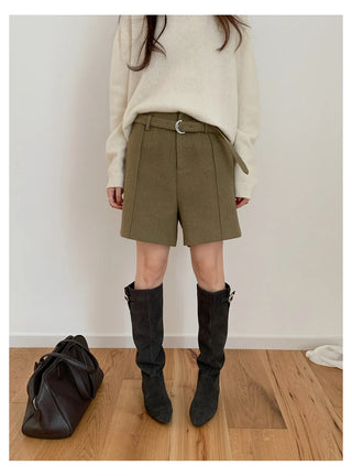 belted wool shorts