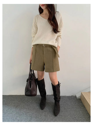 belted wool shorts