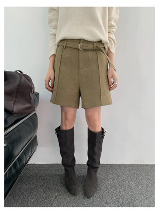 belted wool shorts