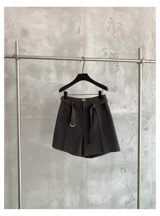 belted wool shorts