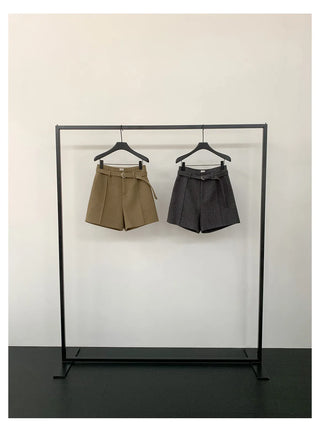 belted wool shorts