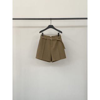 belted wool shorts