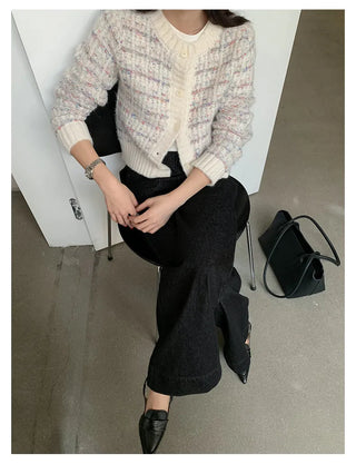 woven cropped cardigan