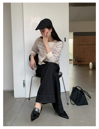 woven cropped cardigan