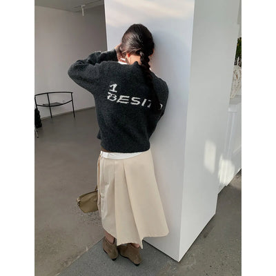 letter knit coat