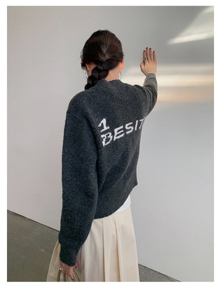 letter knit coat