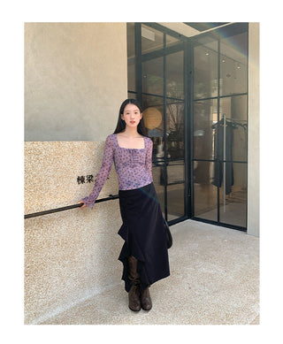 ruffled split skirt