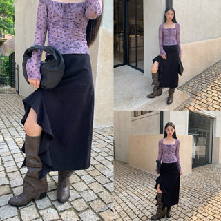 ruffled split skirt