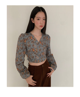 floral V-neck Top