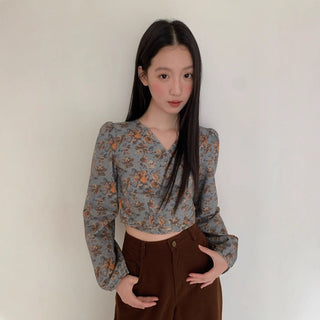floral V-neck Top