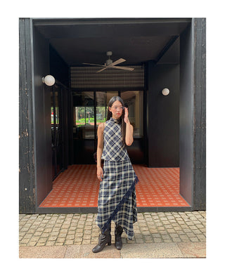 asymmetric plaid skirt