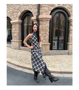 asymmetric plaid skirt