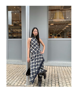 asymmetric plaid skirt