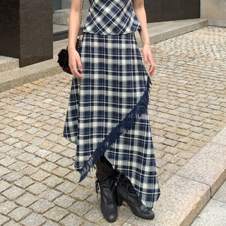 asymmetric plaid skirt